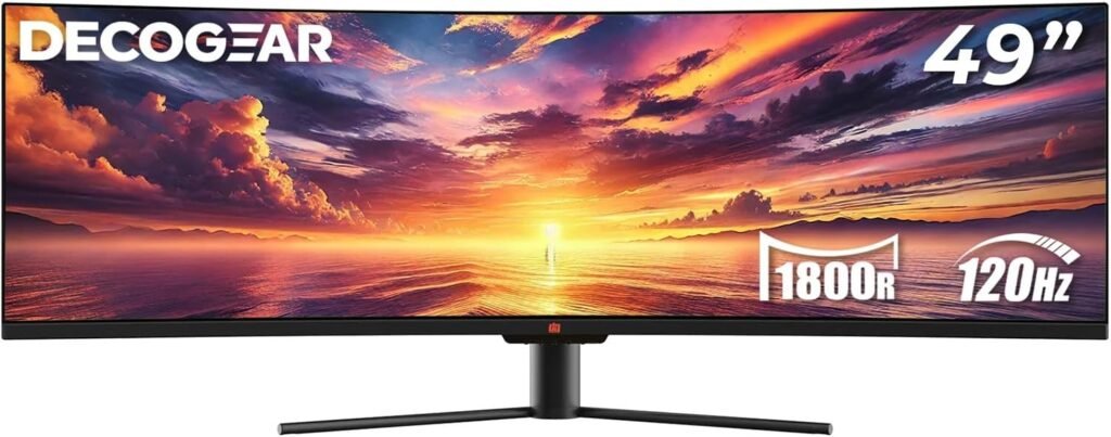 Deco Gear 49 Curved Ultrawide E-LED Gaming Monitor, 32:9 Aspect Ratio, Immersive 3840x1080 Resolution, 144Hz Refresh Rate, 3000:1 Contrast Ratio (DGVIEW490)