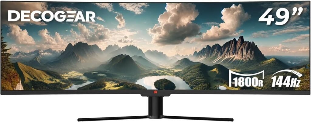 Deco Gear 49 Curved Ultrawide E-LED Gaming Monitor, 32:9 Aspect Ratio, Immersive 3840x1080 Resolution, 144Hz Refresh Rate, 3000:1 Contrast Ratio (DGVIEW490)
