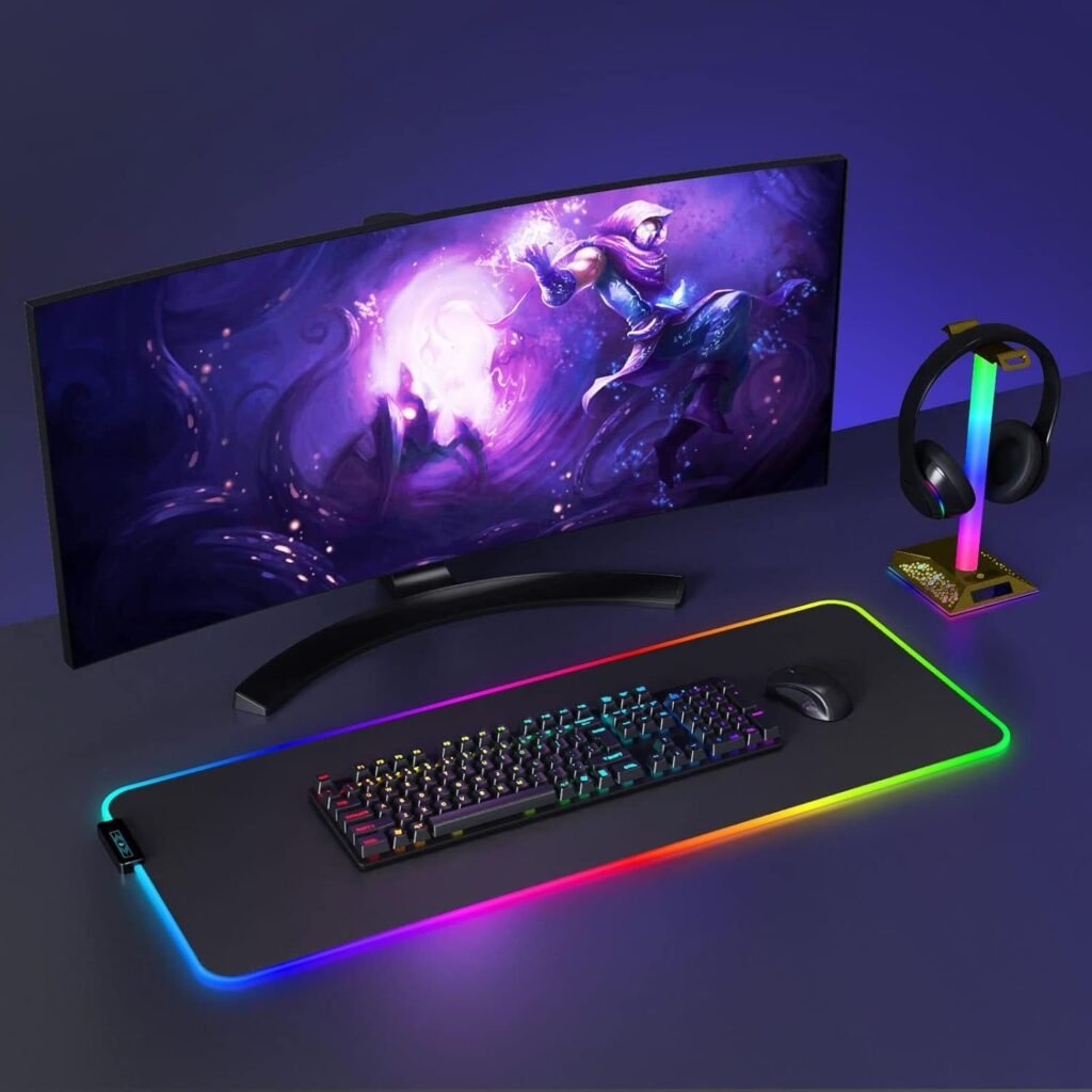 Gaming Headphone Stand PC Accessories - RGB Headset Stand with 2 USB Charger, Cool LED Headphone Holder PC Gaming Accessories Gift for Boys Men Gamers, Computer Game Hardware for Desk