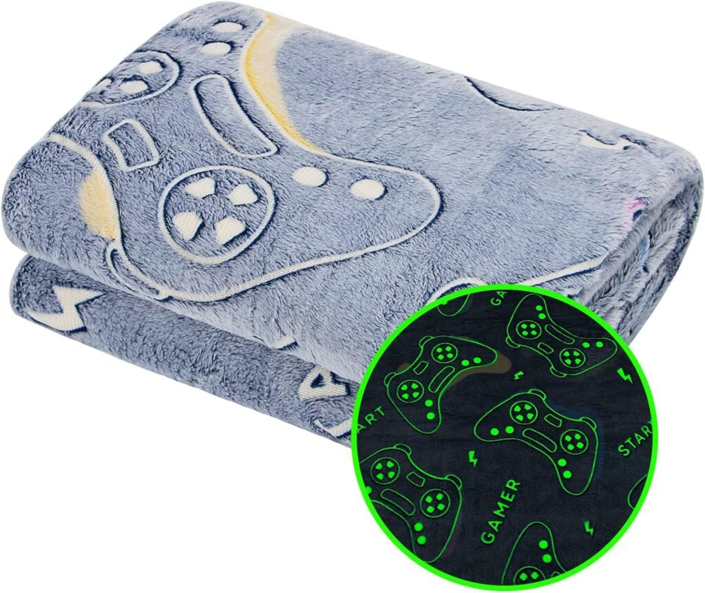 Glow in The Dark Blanket Game Controller Throw Blanket, Gamer Gifts Toys for Kids Boyfriend, Boys Teen Soft Cozy Gaming Blanket Gamer Gifts Game Decor Blankets for Home Bedroom 50x60