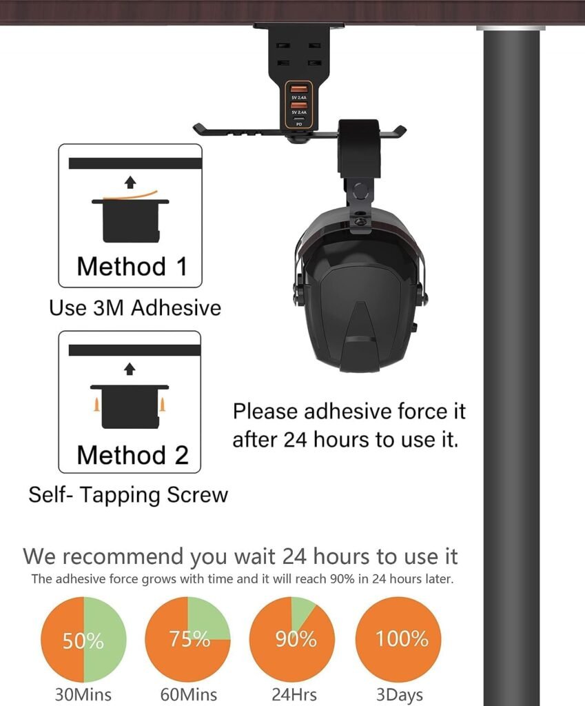 Headset Holder for Desk, Dual Headphone Stand, PC Gaming Headphones Hanger Hook Under Desk with (QC3.0) 3 USB Charging Station  2 AC Outlet(800W) for All Earphone Accessories Gamer Gift