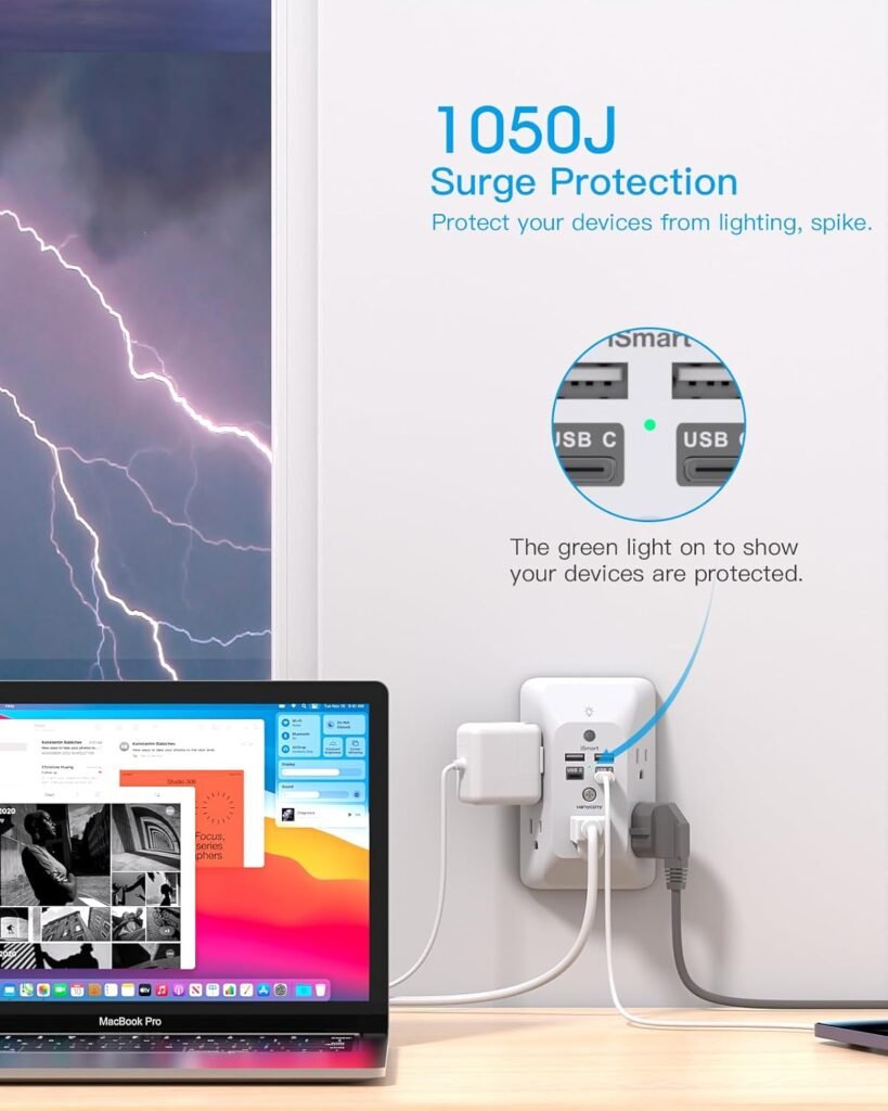 Outlet Extender with Night Light, Multi Plug Outlet, USB Wall Charger Surge Protector 4 USB Charging Port(1USB C), Power Strip Electrical Outlet Splitter Expander for Home Office Dorm Room ETL Listed