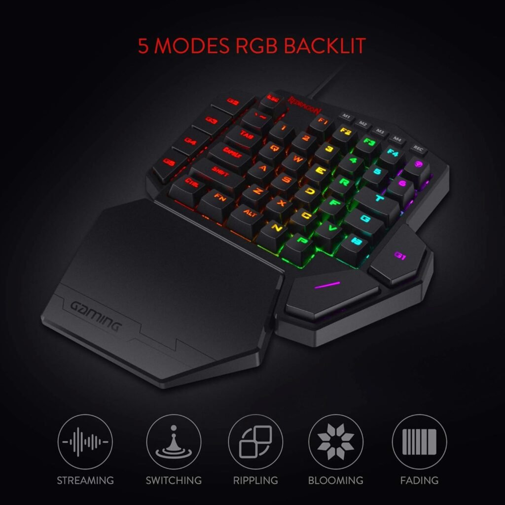 Redragon K585 DITI Wired One-Handed RGB Mechanical Gaming Keyboard, 42 Keys Type-C Professional Gaming Keypad w/Upgraded Hot-Swappable Socket, 7 Onboard Macro Keys  Detachable Wrist Rest