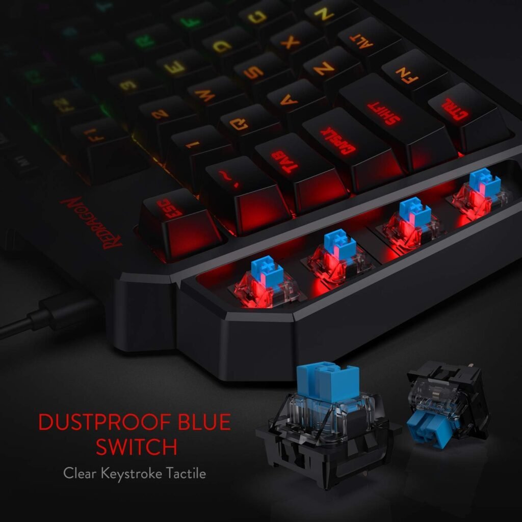 Redragon K585 DITI Wired One-Handed RGB Mechanical Gaming Keyboard, 42 Keys Type-C Professional Gaming Keypad w/Upgraded Hot-Swappable Socket, 7 Onboard Macro Keys  Detachable Wrist Rest