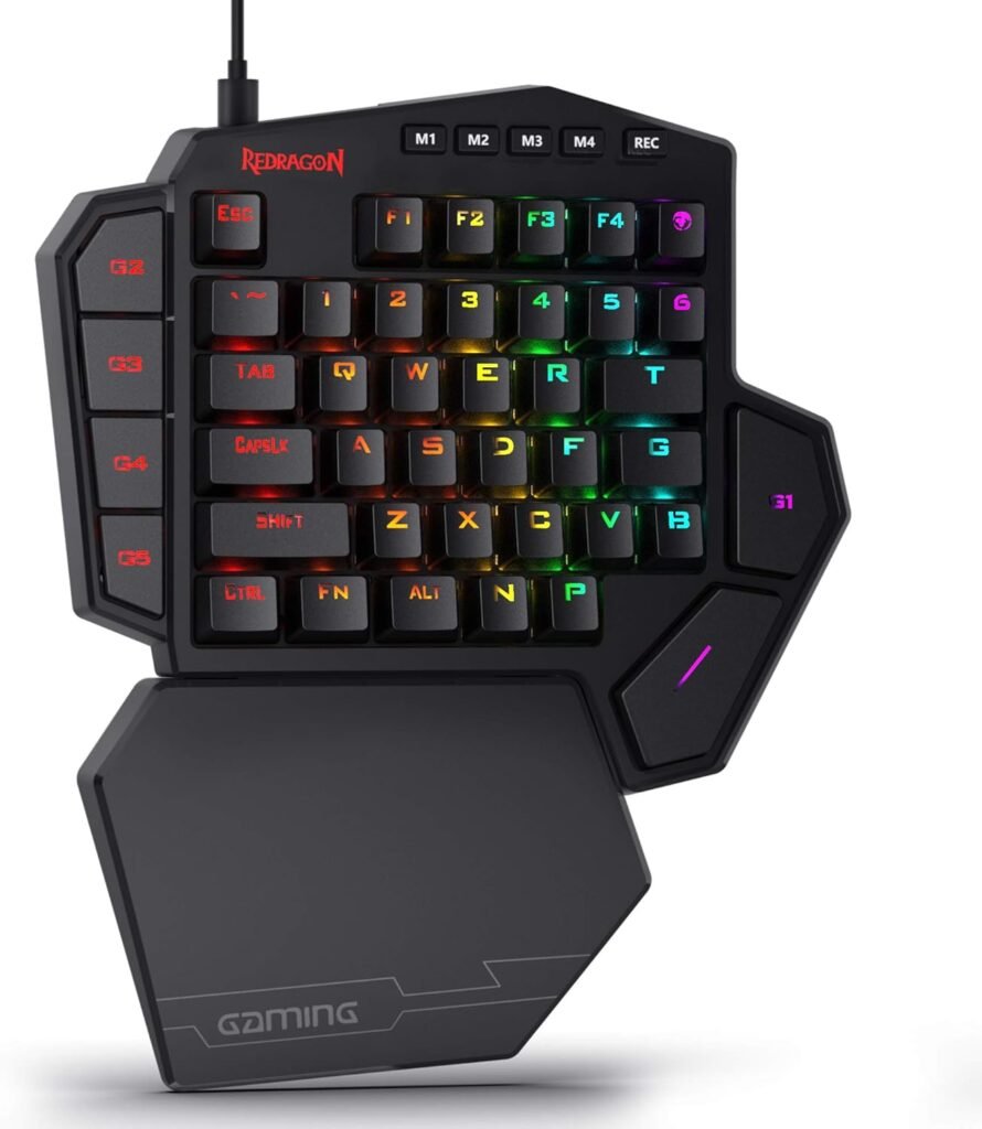 Redragon K585 DITI Wired One-Handed RGB Mechanical Gaming Keyboard, 42 Keys Type-C Professional Gaming Keypad w/Upgraded Hot-Swappable Socket, 7 Onboard Macro Keys  Detachable Wrist Rest