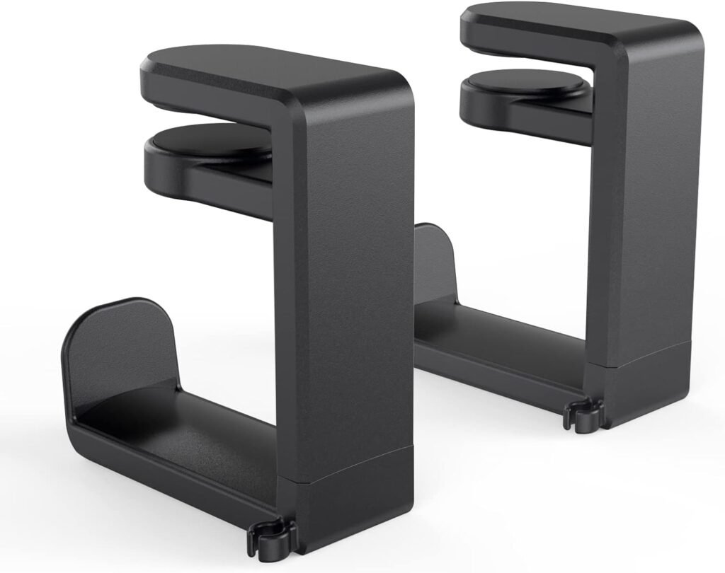 Rotating Headphone Stand - EURPMASK PC Gaming Headset Stand, Adjustable Clamp-on Headphone Holder, Headphone Hanger Hook Under Desk with 360 Degree SwivelCable Clip Organizer - Black