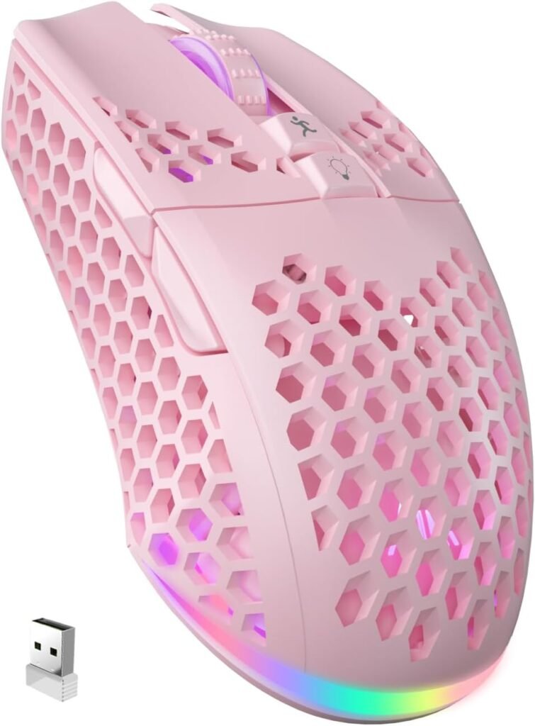 SM600 White Wireless Gaming Mouse,8000 DPI Tri-Modes BT5.1/Type-C Wired/2.4G Wireless Mouse with 2 Side Buttons, Programmable Macro Gamer Mouse with RGB Light for Laptop/PC/Mac