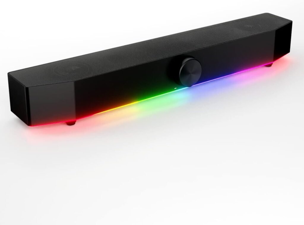 Tilted Nation Gaming Soundbar - Monitor Sound Bar for PC - RGB Computer Speakers for Desktop PC (Wireless or USB Wired) Crisp Audio and Adjustable LED