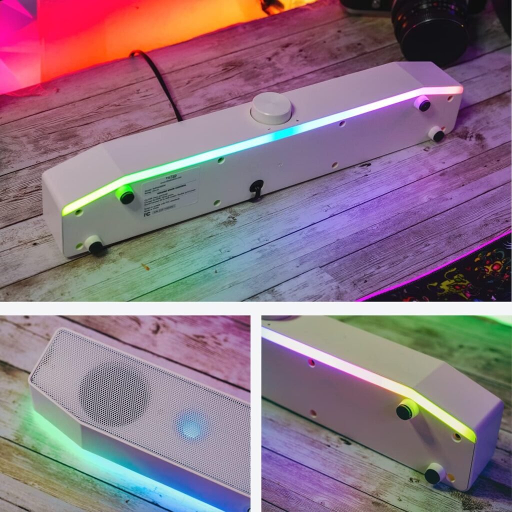 Tilted Nation Gaming Soundbar - Monitor Sound Bar for PC - RGB Computer Speakers for Desktop PC (Wireless or USB Wired) Crisp Audio and Adjustable LED