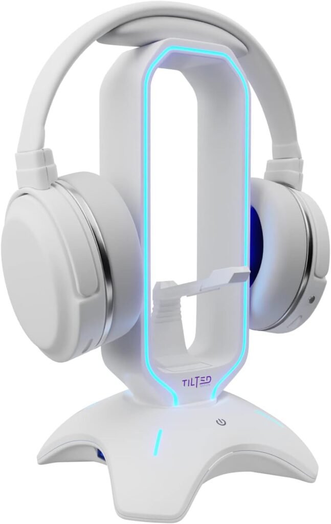 Tilted Nation RGB Headset Stand - 3 in 1 Gaming Headphone Stand for Desk with Mouse Bungee and 2 Port USB 3.0 Hub Charger - The Ultimate Gaming Accessory and Gift for Gamer - RGB Headset Holder