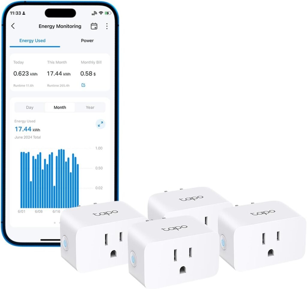 TP-Link 𝗧𝗮𝗽𝗼 Smart Plug Wi-Fi Mini, Energy Monitoring, Compatible with Alexa  Google Home  Samsung SmartThings, Timer, 15A/1800W Max, ETL Certified, 2.4G Wi-Fi Only, Tapo P115(4-Pack)
