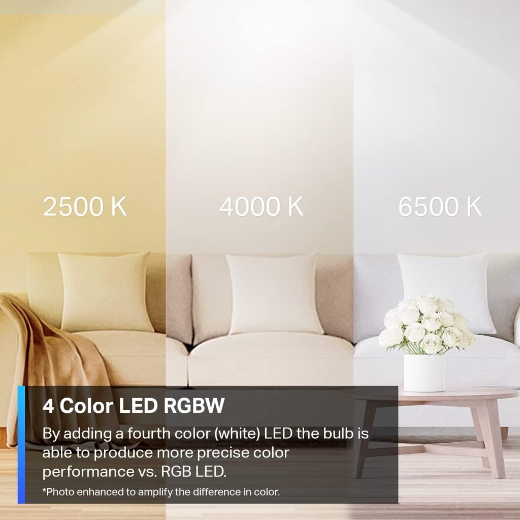 TP-Link Tapo Smart Light Bulbs, 16M Colors RGBW, Dimmable, Compatible with Alexa and Google Home, A19, 60W Equivalent, 800LM CRI90, 2.4GHz WiFi only, No Hub Required, Tapo L530E(4-Pack)