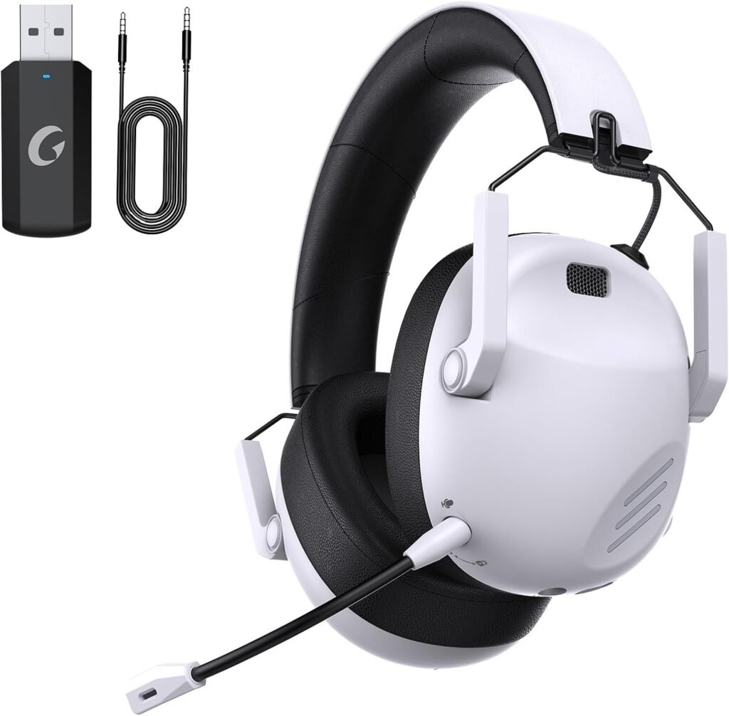 Wireless Gaming Headset for PC, PS5, PS4, Mac, Nintendo Switch, Gaming Headphones with Microphone, Bluetooth 5.3 Gaming Headset Wireless, PC Headset Withe Mic - White Wireless Gaming Headset for PC, PS5, PS4, Mac, Nintendo Switch, Gaming Headphones with Microphone, Bluetooth 5.3 Gaming Headset Wireless, PC Headset Withe Mic - White