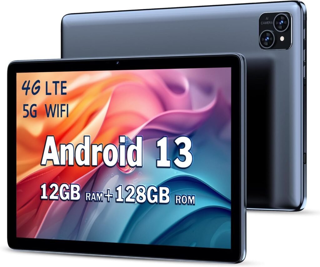 10 Inch Android 13 Tablet  Phone(Make Call), 12GB(6+6 Expand) RAM 128GB ROM, Octa-Core Pad with 4G LTE,5G WiFi, 8000mAh Battery, 5MP+8MP Dual HD Camera, Bluetooth GPS Support Grey