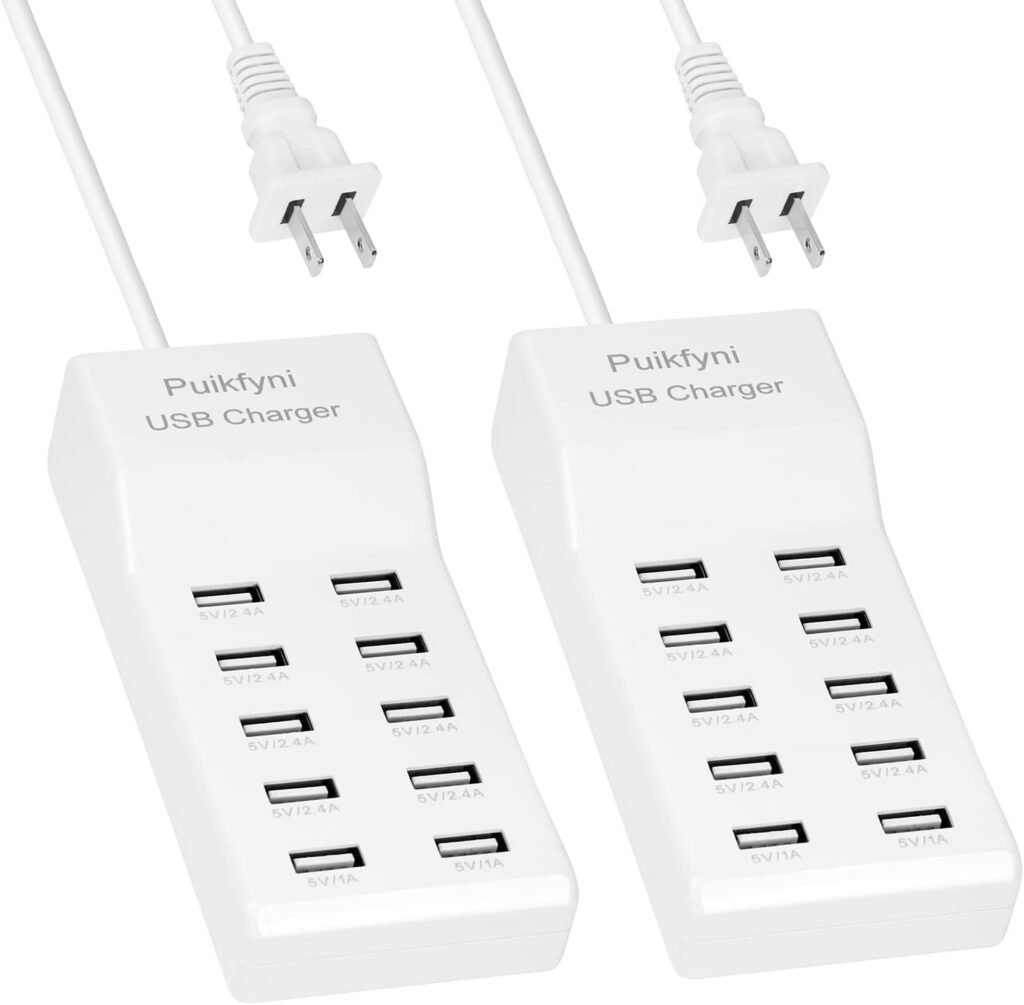 10-Ports USB Charger Family-Sized Desktop USB Rapid Charger，Smart USB Charger for Multiple Devices,Smart Watches ，Smart Phones， Tablets (2 Pack USB A Port)