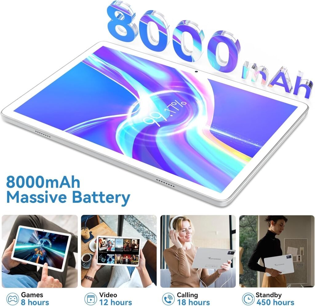 2025 Android 14 Tablet 10 inch,4G Cellular Tablets with 2 SIM 1 SD slot,5G Wifi Android Tablet 128GB ROM +14GB RAM(1TBTF),3-in-1 Tablet with Keyboard-8000mAh,Octa-core,1080FHD,13MP+8MP,GPS-Gray