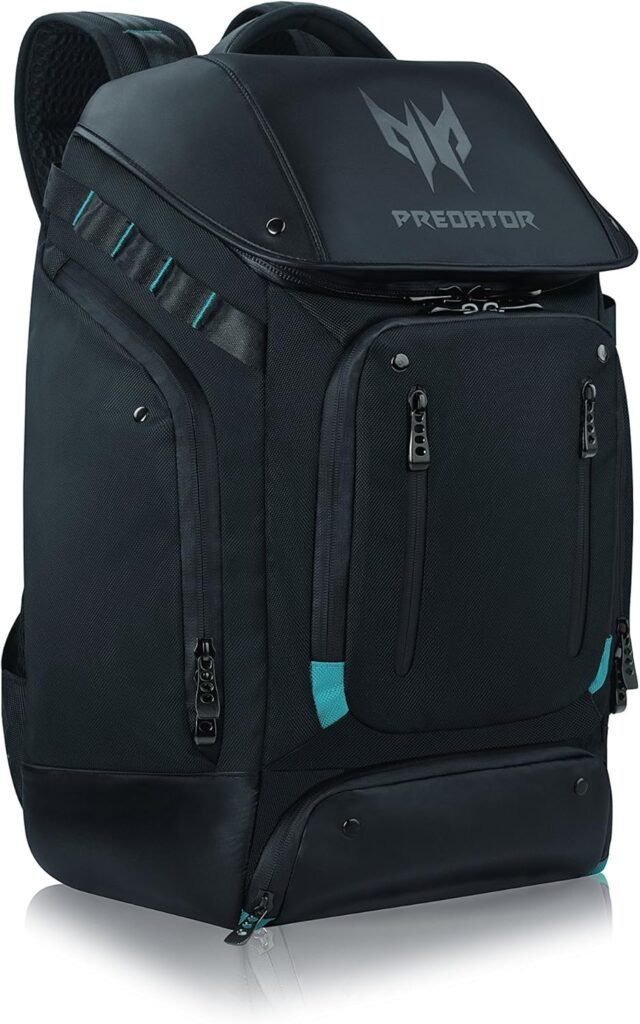Acer PBG591 Predator Utility Gaming Backpack, Water Resistant and Tear Proof Travel Backpack Fits and Protects Up to 17.3 Predator Gaming Laptop, Black with Teal Accents