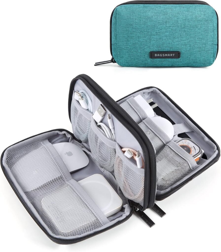 BAGSMART Electronics Organizer Travel Case, Travel Cable Organizer Pouch, Charger Organizer, Travel Essentials, Cord Organizer, Tech Organizer as Travel Accessories for Charger, Phone, Black