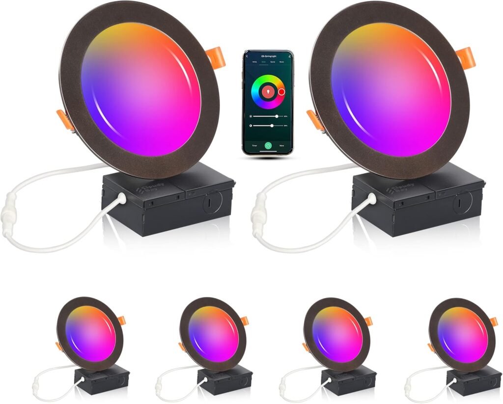 CLOUDY BAY [6 Pack] 6inch Smart WiFi LED Recessed Lights,RGBCW Color Changing Recessed Lighting,Compatible with Alexa and Google Home Assistant,No Hub Required,15W 2700K-6500K,CRI90+ Wet Location