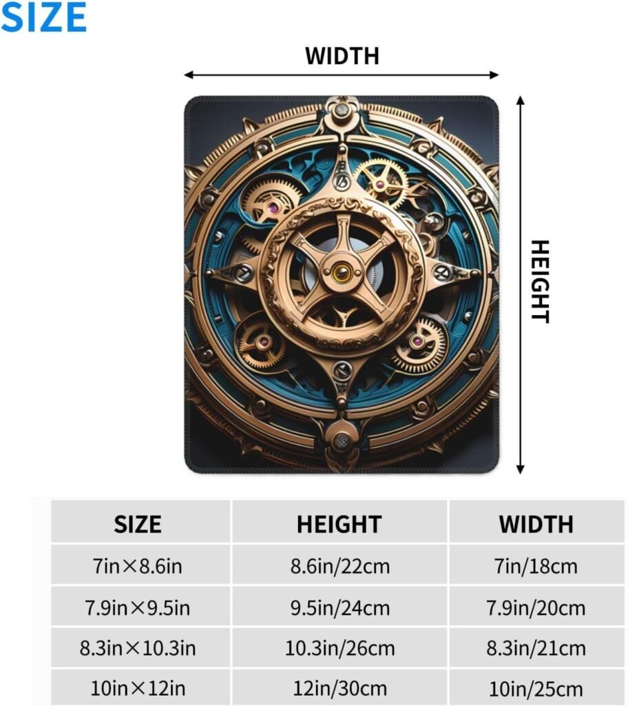 Cool Steampunk Gears,Mouse Pad with Anti-fray Stitching, Waterproof Surface  Non-Slip Rubber Base with Stitched Edges Gaming Mouse Mat for Laptop 7 x 8.6 in