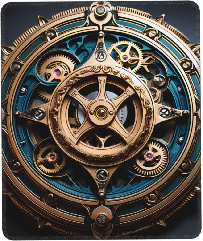 Cool Steampunk Gears,Mouse Pad with Anti-fray Stitching, Waterproof Surface  Non-Slip Rubber Base with Stitched Edges Gaming Mouse Mat for Laptop 7 x 8.6 in