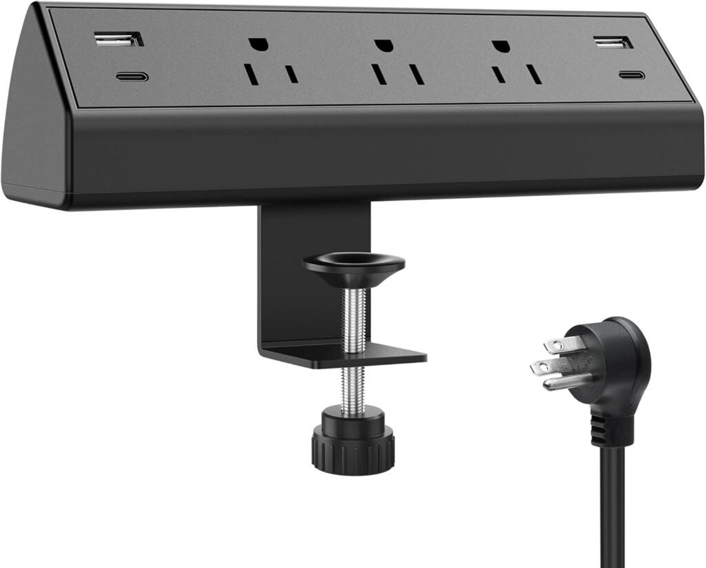 Desk Clamp Power Strip USB C,Desktop Mount Surge Protector,40W Fast Charging Station,2 PD 20W USB C Ports,3 Outlets,6FT Flat Plug,Desk Edge Power Strip for Home,Office,Fit 1.96 Tabletop Edge