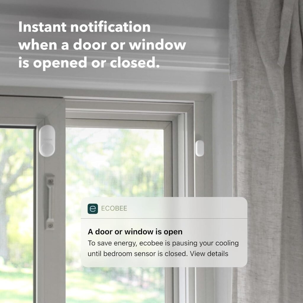 ecobee Smart Sensor for Doors  Windows 2 Pack - Wifi Contact Sensor for Home Security, Energy Savings - Compatible with Smart Thermostats - Temperature sensor, white