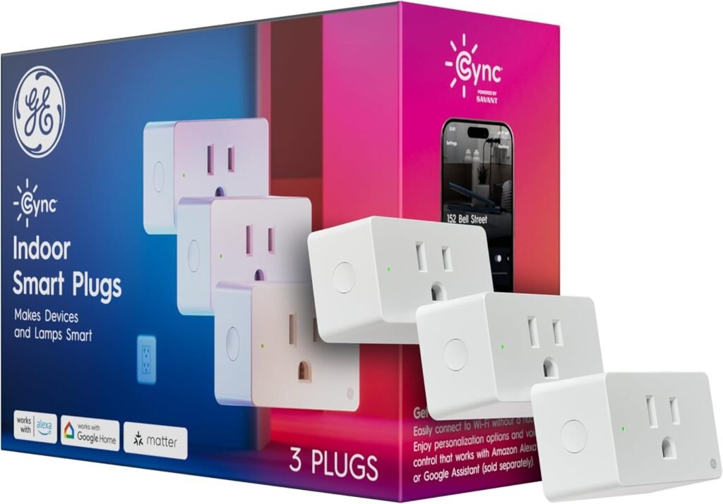 GE Cync Smart Indoor Plug, Smart Outlet Control, WiFi Outlet, Matter Compatible, Compatible with Alexa and Google Home