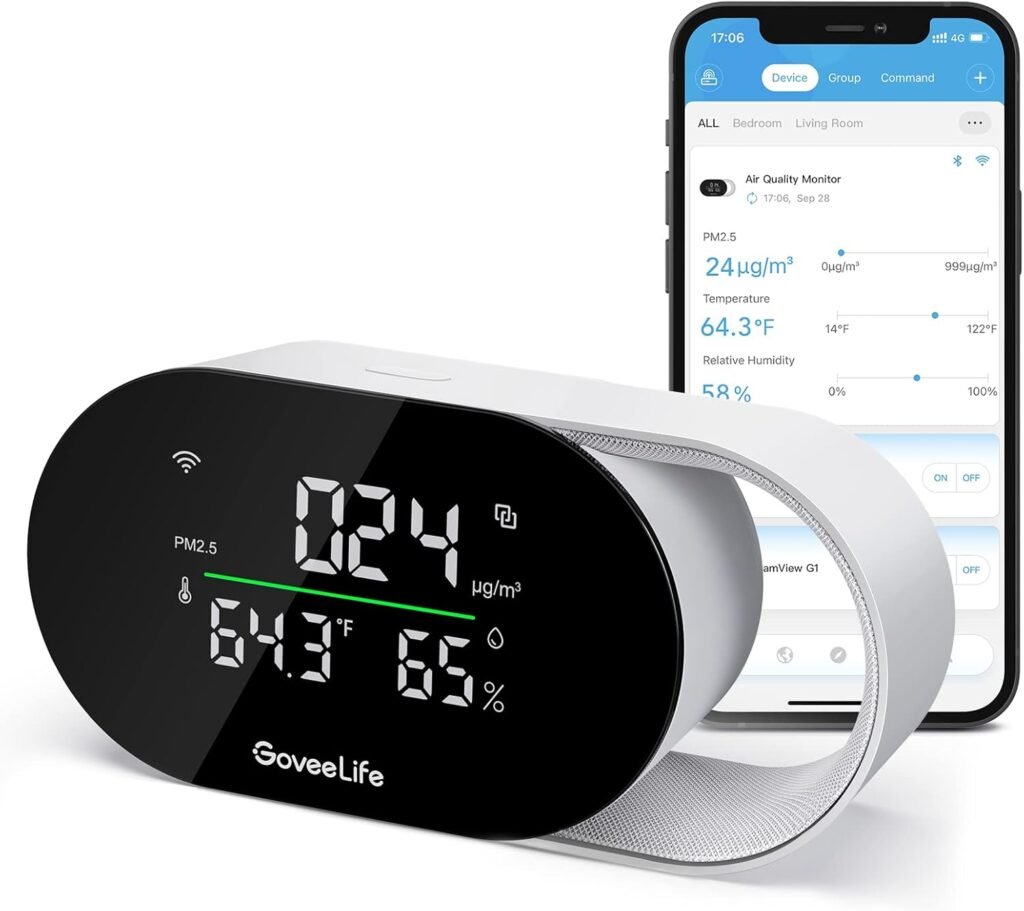 GoveeLife Smart Air Quality Monitor with PM2.5, WiFi, Temperature Humidity Sensors, LED Display, 2s Refresh, 2-Year Data Storage, for Home Office GoveeLife Smart Air Quality Monitor with PM2.5, WiFi, Temperature Humidity Sensors, LED Display, 2s Refresh, 2-Year Data Storage, for Home Office