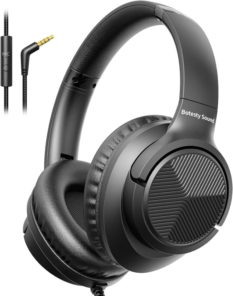 Headphones Wired with Microphone, Over Ear Foldable Headphones with 4.9ft Tangle-Free Nylon Cord, 3.5mm Plug in Headphones for Smartphone,Tablet,Computer,MP3/4 (Black) Headphones Wired with Microphone, Over Ear Foldable Headphones with 4.9ft Tangle-Free Nylon Cord, 3.5mm Plug in Headphones for Smartphone,Tablet,Computer,MP3/4 (Black)