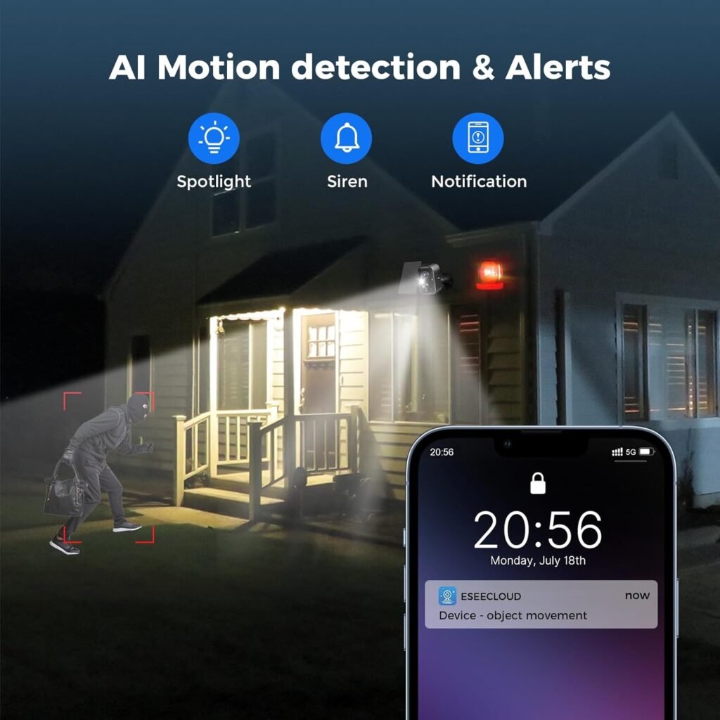 Hiseeu Solar Security Cameras Wireless Outdoor 2 Pack, Battery Powered 3K 4MP wifi Cameras for Home Surveillance, PIR/AI Motion Detection, Waterproof, Color Night Vision, 2-Way Audio, Cloud/SD Storage