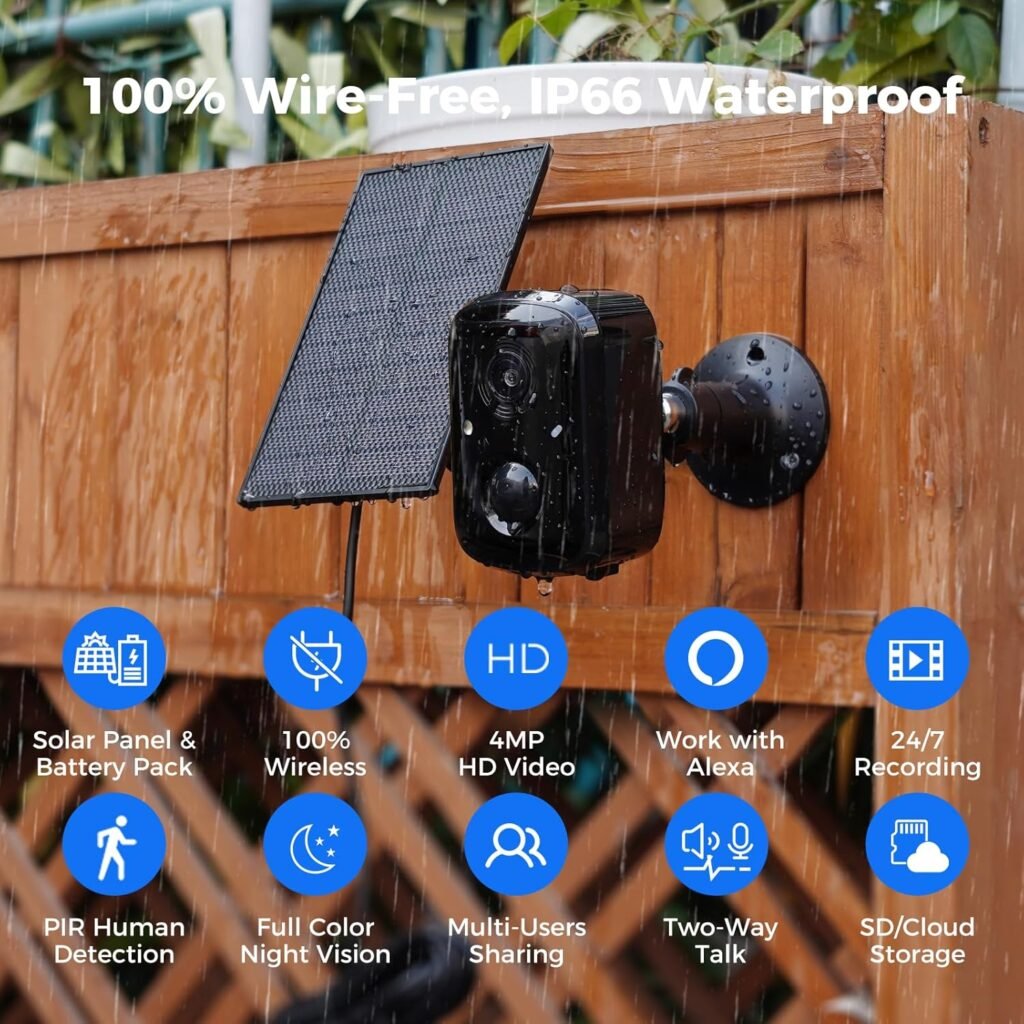 Hiseeu Solar Security Cameras Wireless Outdoor 2 Pack, Battery Powered 3K 4MP wifi Cameras for Home Surveillance, PIR/AI Motion Detection, Waterproof, Color Night Vision, 2-Way Audio, Cloud/SD Storage