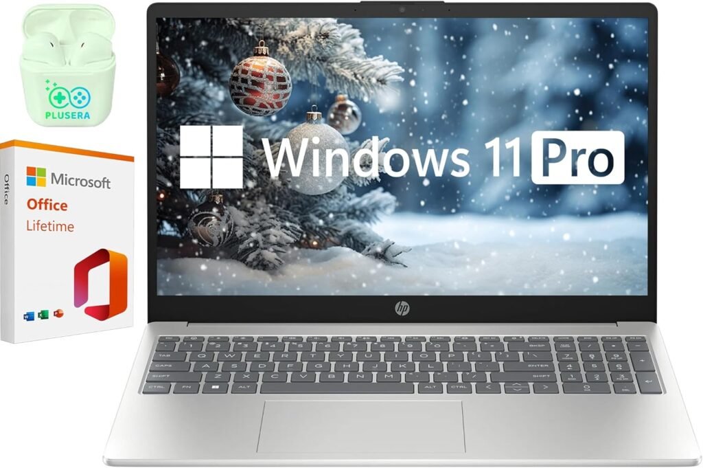 HP 15.6 FHD Business  Student Laptop Computer, 64GB RAM 2TB SSD, 10-Core Intel Core i5, Windows 11 Pro Laptop with Microsoft Office Lifetime Suite, PLUSERA Earphones, Silver
