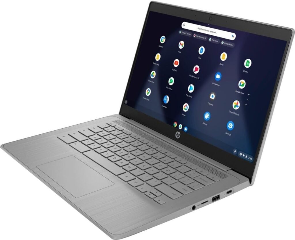 HP Chromebook Laptop • 14 Inch Display • Intel Celeron N4120 Processor • 8GB RAM • 128GB eMMC • Intel UHD Graphics 600 • WiFi • Bluetooth • Backlit Keyboard • Chrome OS • Modern Gray