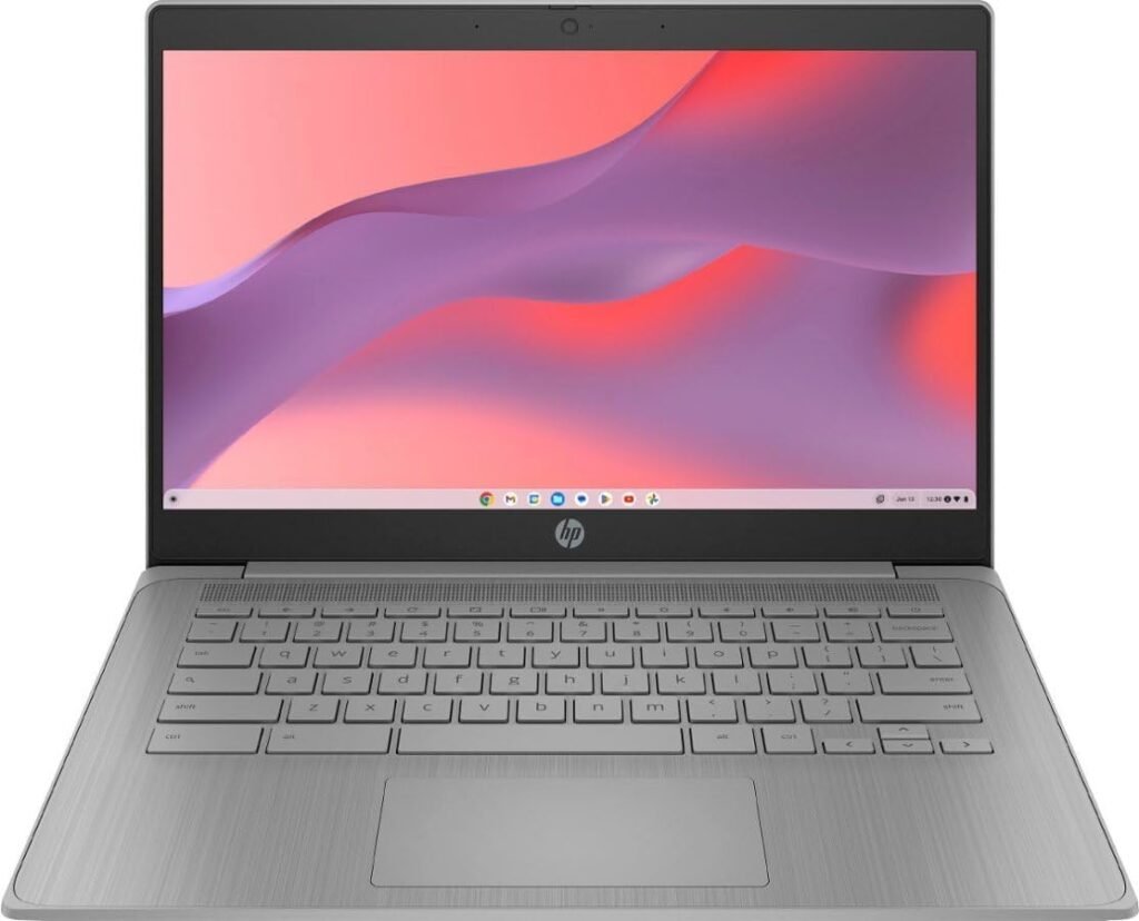 HP Chromebook Laptop • 14 Inch Display • Intel Celeron N4120 Processor • 8GB RAM • 128GB eMMC • Intel UHD Graphics 600 • WiFi • Bluetooth • Backlit Keyboard • Chrome OS • Modern Gray