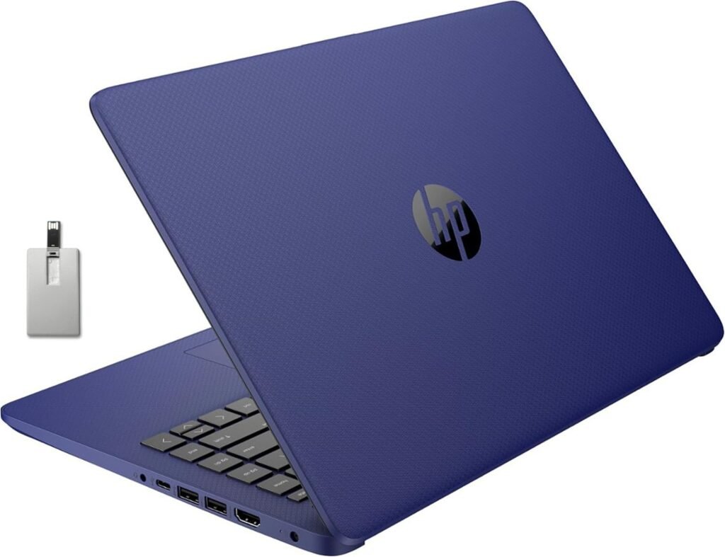 HP Premium Stream 14 HD BrightView Laptop, Intel Celeron N4120, 16GB RAM, 64GB eMMC Storage, HD Webcam, 1UHD Graphics, Year Office 365, Bluetooth, WiFi, HDMI, Win 11s, Blue, 32GB Hotface USB Card