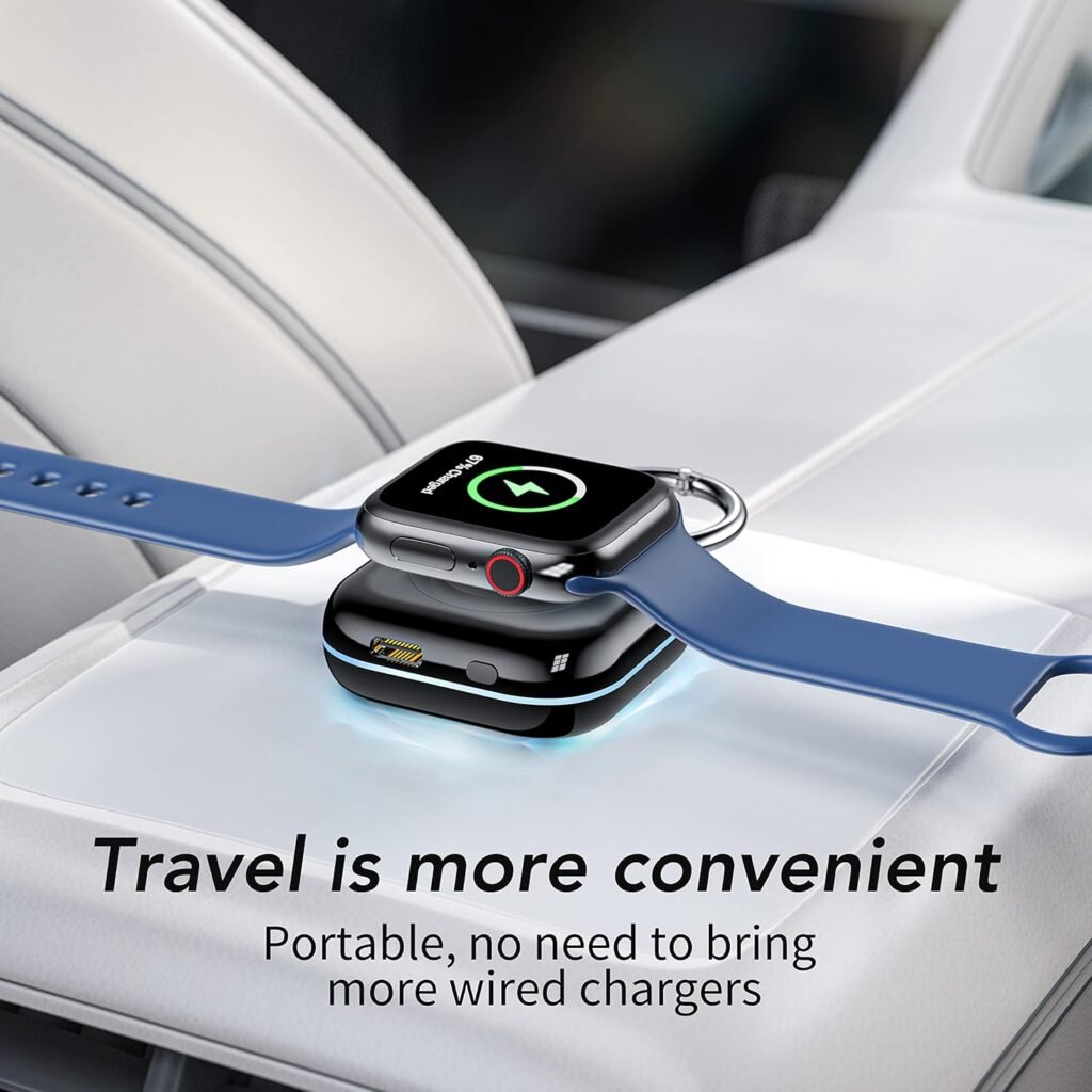 HUOTO Portable Charger for Apple Watch,Wireless Magnetic iWatch Charger 1200mAh Power Bank Travel Keychain Accessories Smart Watch Charger for Apple Watch Series 10/9/8/7/6/SE/5/4/3/2/1/UItra/UItra 2