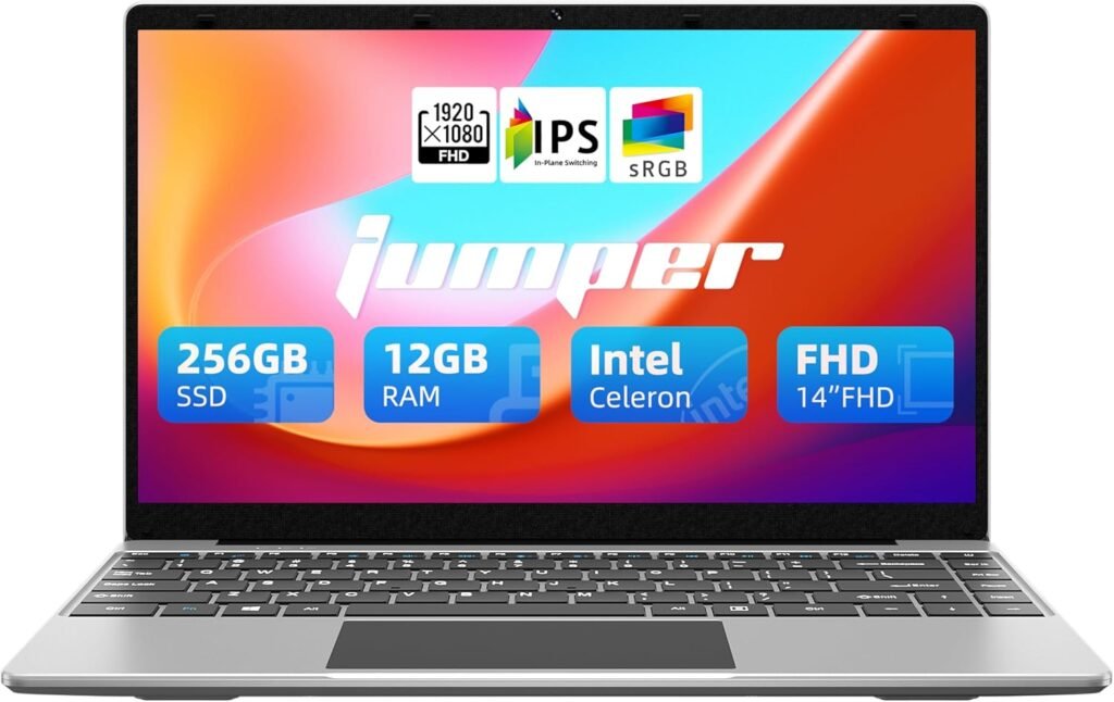 jumper Laptop, 12GB DDR4 256GB SSD, Windows 11 Laptops with 4-core Celeron Processor, Lightweight Computer with FHD 1080p Display, 2 Speakers, Dual-Band WiFi(2.4G/5G), USB3.0.