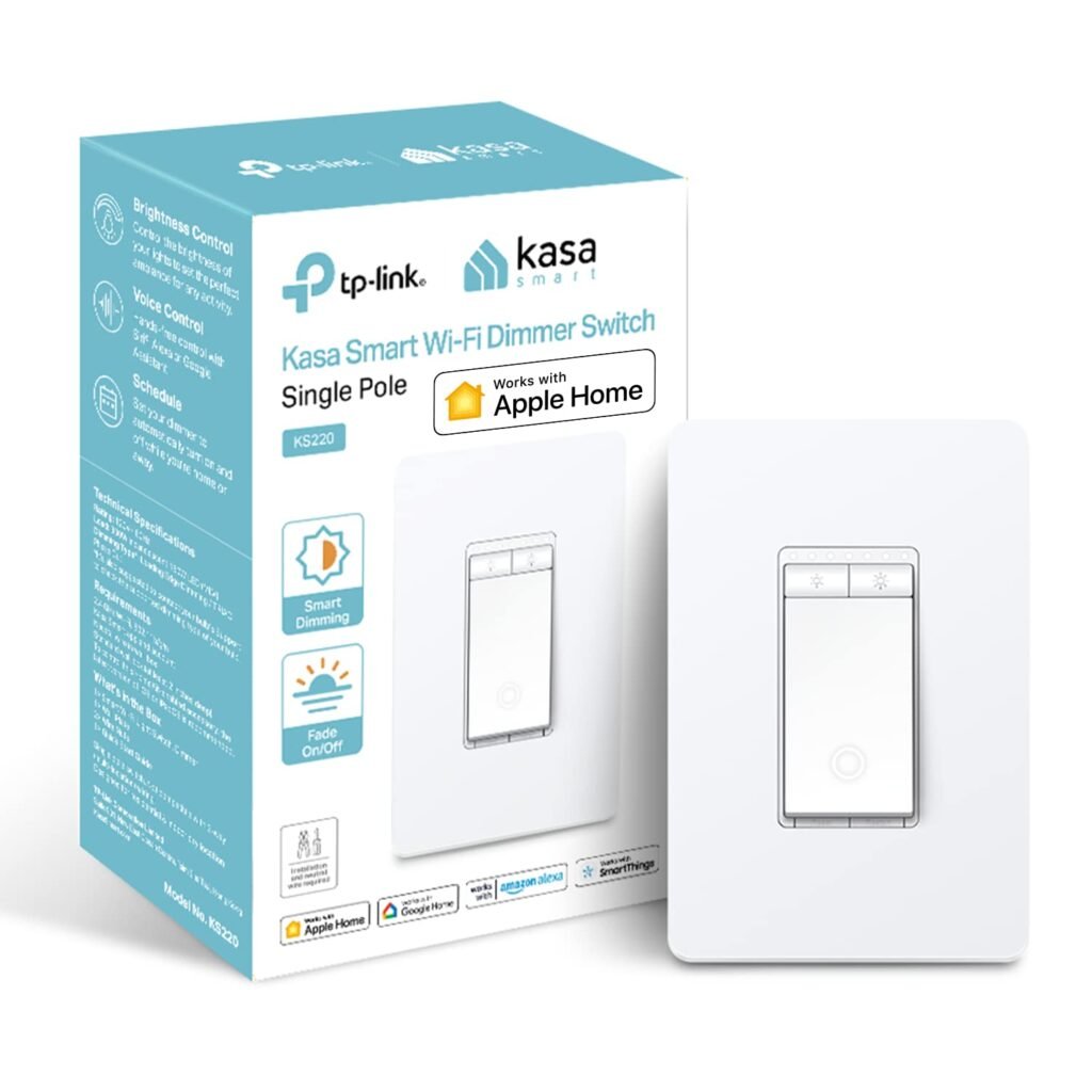 Kasa Apple HomeKit Smart Dimmer Switch KS220, Single Pole, Neutral Wire Required, 2.4GHz Wi-Fi Light Switch Works with Siri, Alexa and Google Home, UL Certified, No Hub Required, White