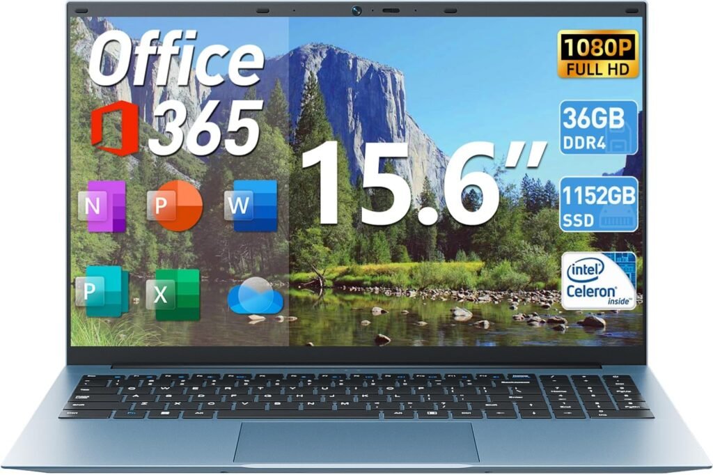 Laptops, 15.6 Inch Laptop Computer with 36GB RAM 1152GB SSD, Expandable 4TB, Celeron N5095 Quad-Core(Up to 2.9GHz), Windows 11 Home, 180 Angle Opening, 7000mAh, WiFi6, HDMI, Type-C, USB 3.2