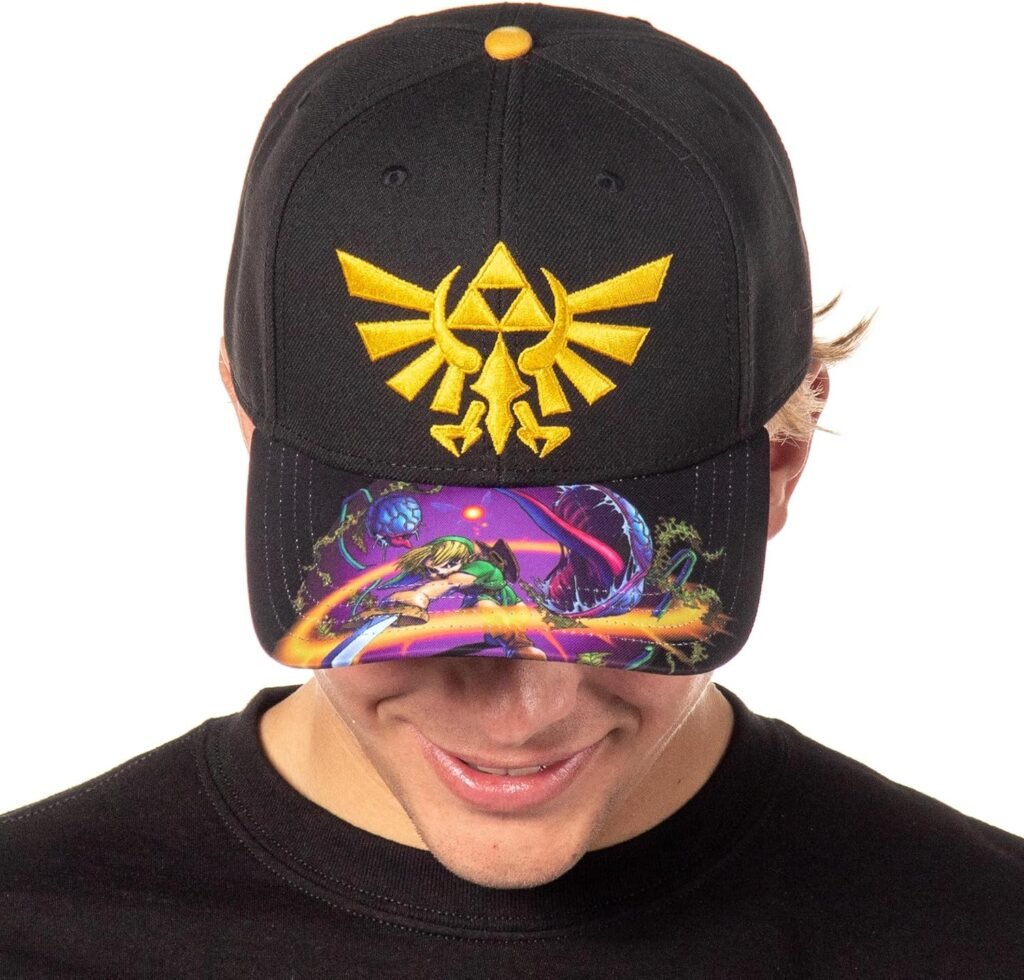 Legend of Zelda Embroidered Crest with Sublimated Bill Design Adult OSFM Snapback Hat for Men and Women Black