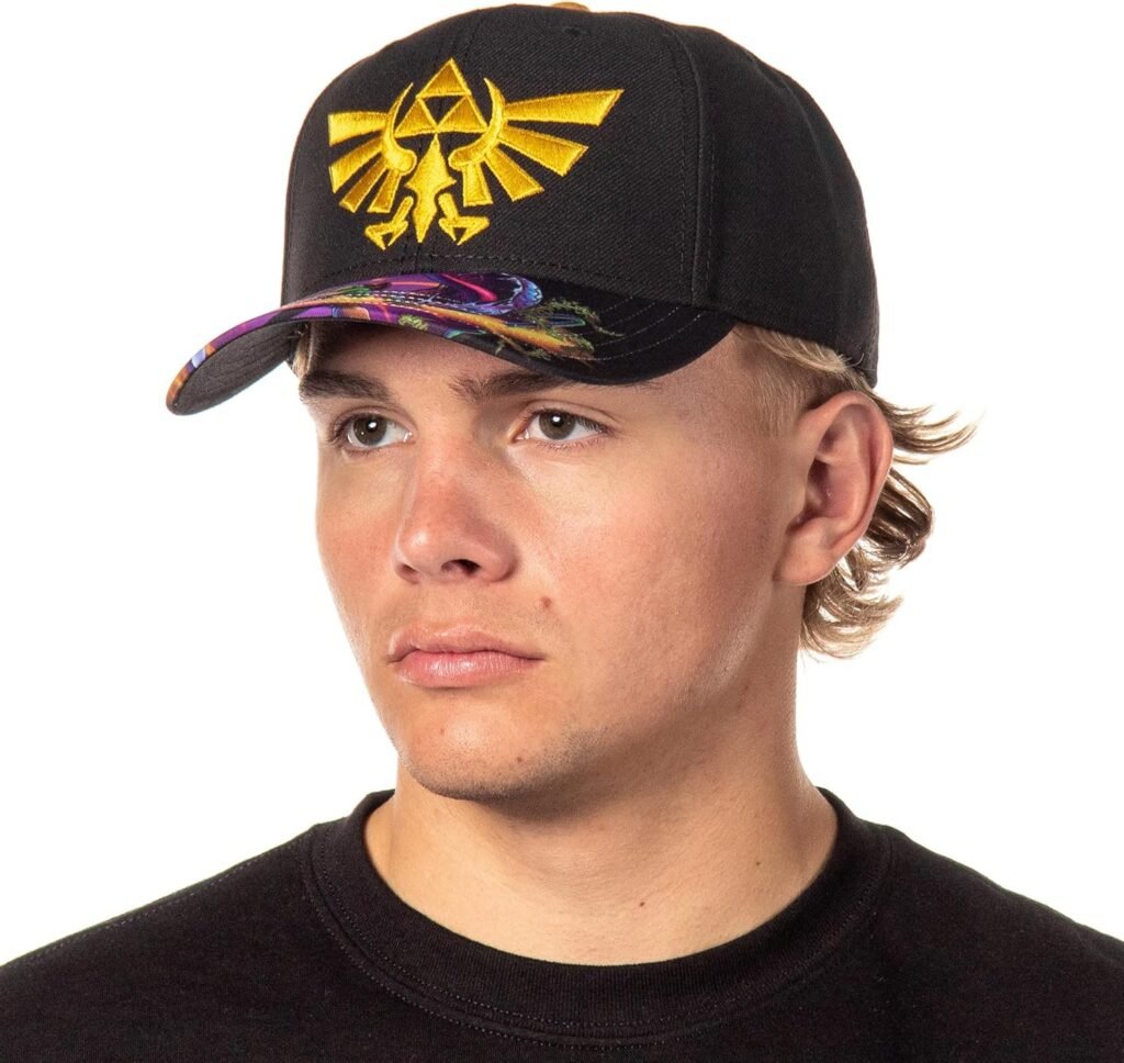 Legend of Zelda Embroidered Crest with Sublimated Bill Design Adult OSFM Snapback Hat for Men and Women Black