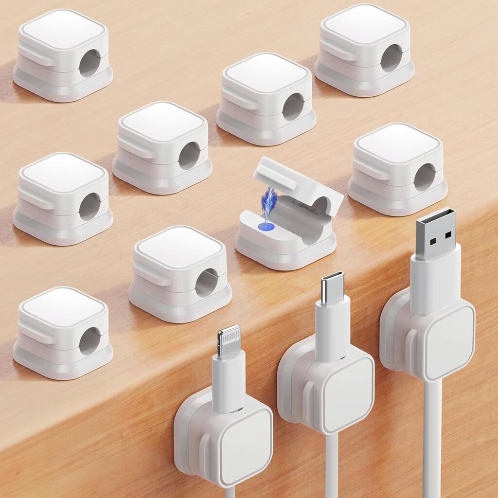 Picozon 6 Pack Magnetic Cable Clip Organizer Cord Holder, Picozon Adhesive Cable Management, Wire Phone USB Charger Cable Holder Keeper Organizer for Car, Office Home Desktop, Wall, Night Table