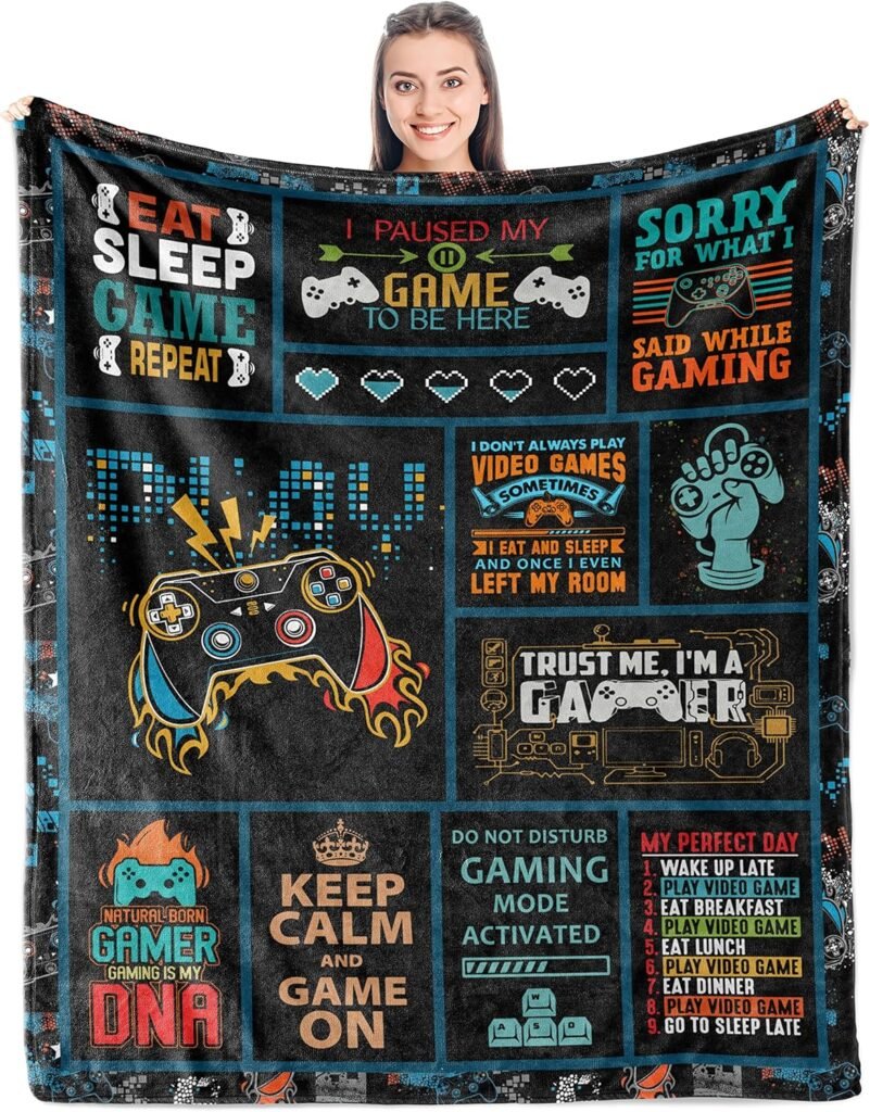 Punofell Gamer Gifts - Best Valentine Gaming Gifts for Men - Game Room Decor Gift for Boys/Men - Gifts for Gamers - Video Game Lover Gifts - Gifts for Gaming Blanket 50 x 60