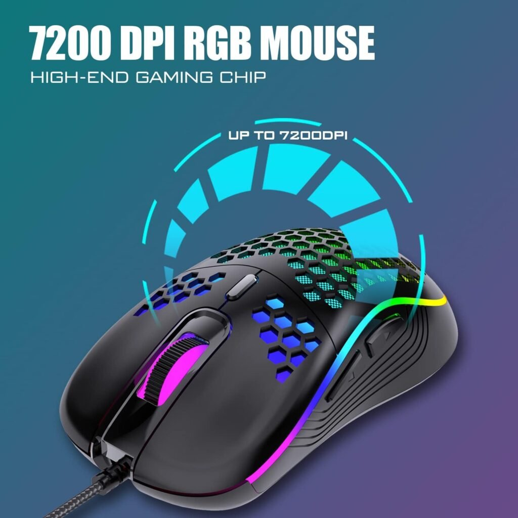 RedThunder 60% Gaming Keyboard and Mouse Combo, Ultra-Compact 61-Key RGB Backlit Mini Keyboard, Lightweight 7200 DPI Honeycomb Optical Mouse, RGB Wired Gaming Set for PC PS5 Xbox Gamer(Black-White)