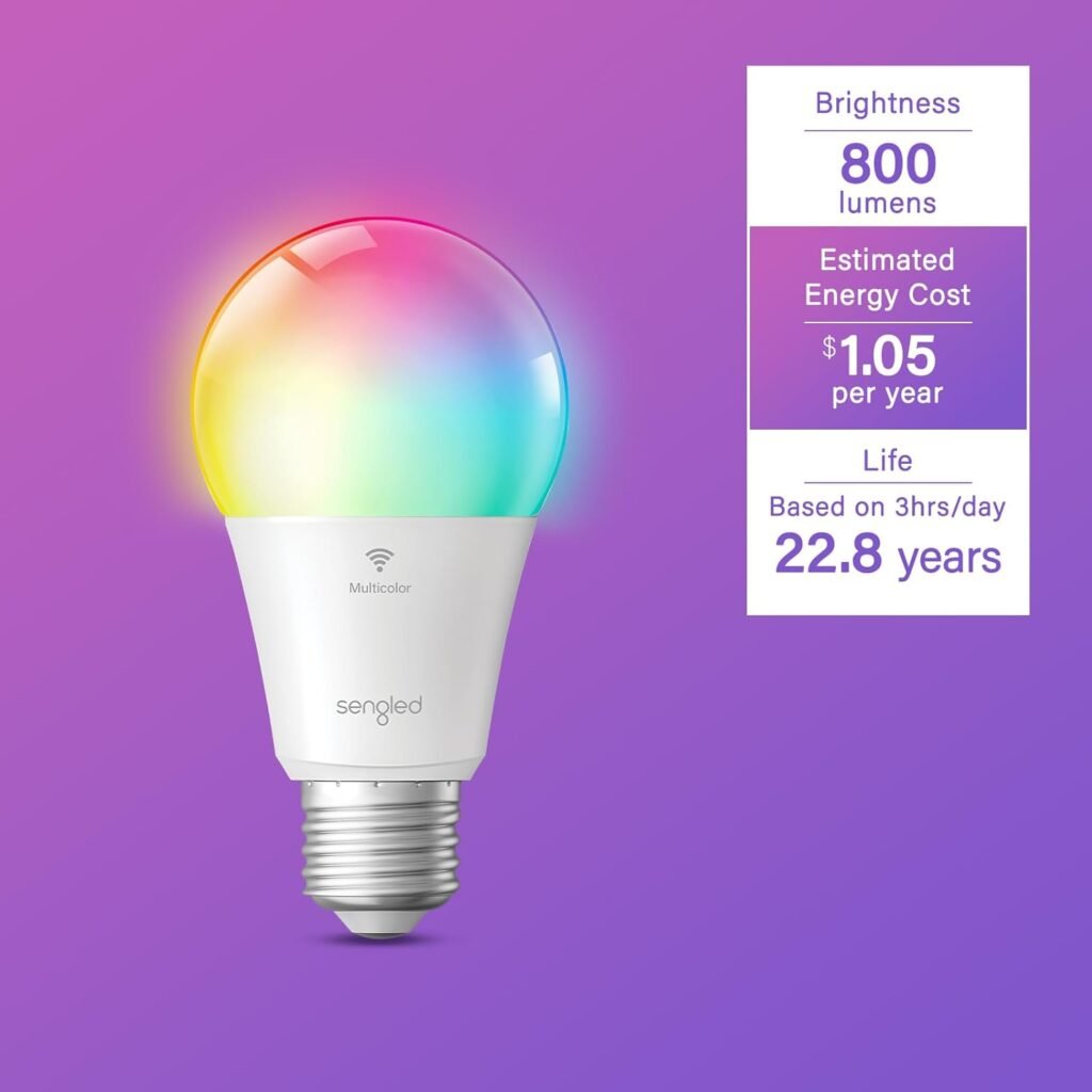Sengled WiFi Color Changing Light Bulb, Alexa Smart Light Bulbs that Work with Alexa  Google Assistant, A19 RGB No Hub Required, 75 W Equivalent 800LM CRI90, Set of 4