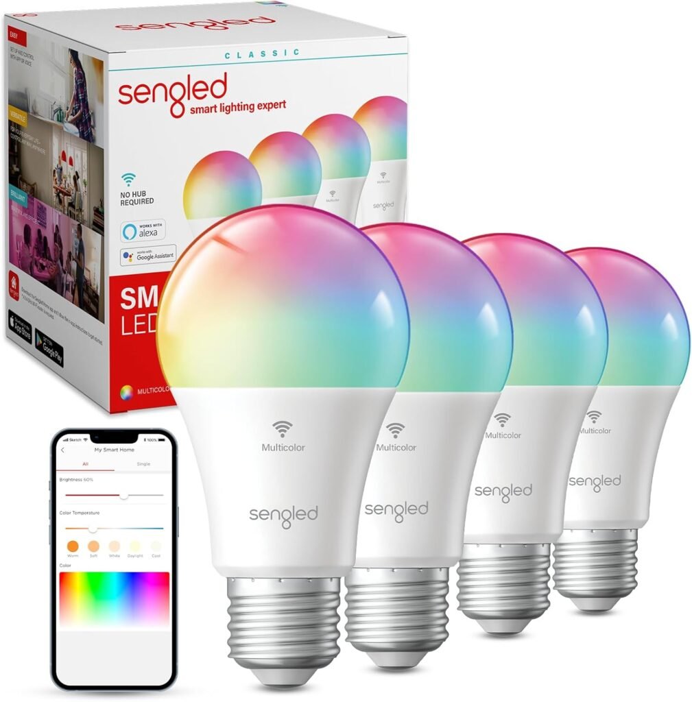 Sengled WiFi Color Changing Light Bulb, Alexa Smart Light Bulbs that Work with Alexa  Google Assistant, A19 RGB No Hub Required, 75 W Equivalent 800LM CRI90, Set of 4