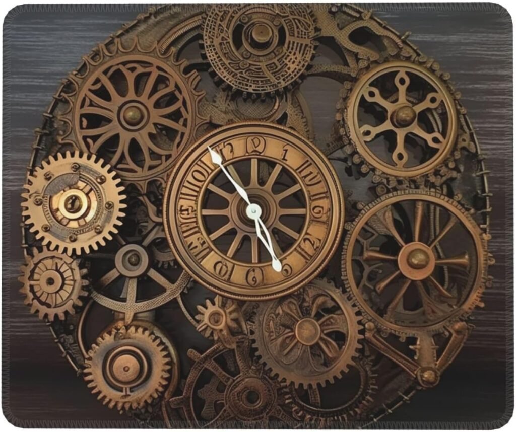 Steampunk Gears Clock Mousepad with Non-Slip Rubber Base, Waterproof Gaming Mousepad with Stitched Edge, Laptop Mousemat Washable Mousepad Lycra Cloth, Mice Pad for Computer Office 7 X 8.6 in