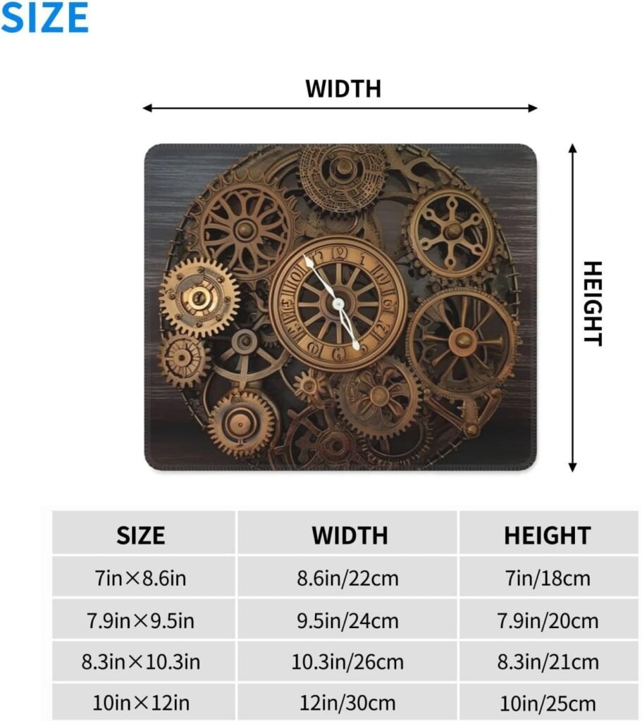 Steampunk Gears Clock Mousepad with Non-Slip Rubber Base, Waterproof Gaming Mousepad with Stitched Edge, Laptop Mousemat Washable Mousepad Lycra Cloth, Mice Pad for Computer Office 7 X 8.6 in