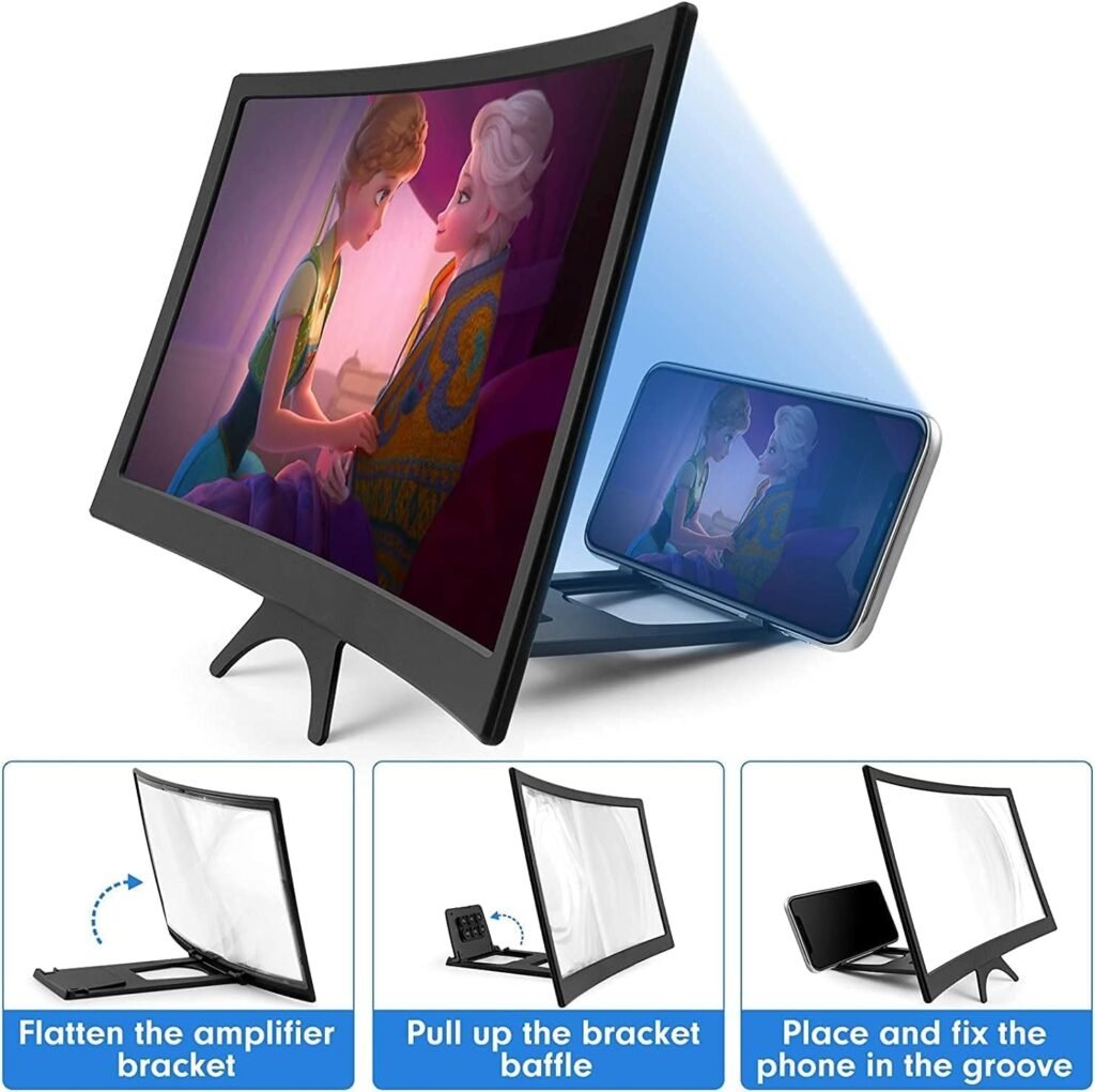 Syscicry 14‘’ Screen Magnifier for Smartphone, Mobile Phone 3D Magnifier Screen Expanders for Movies and Gaming Foldable Phone Stand with Screen Amplifier B1 Beige